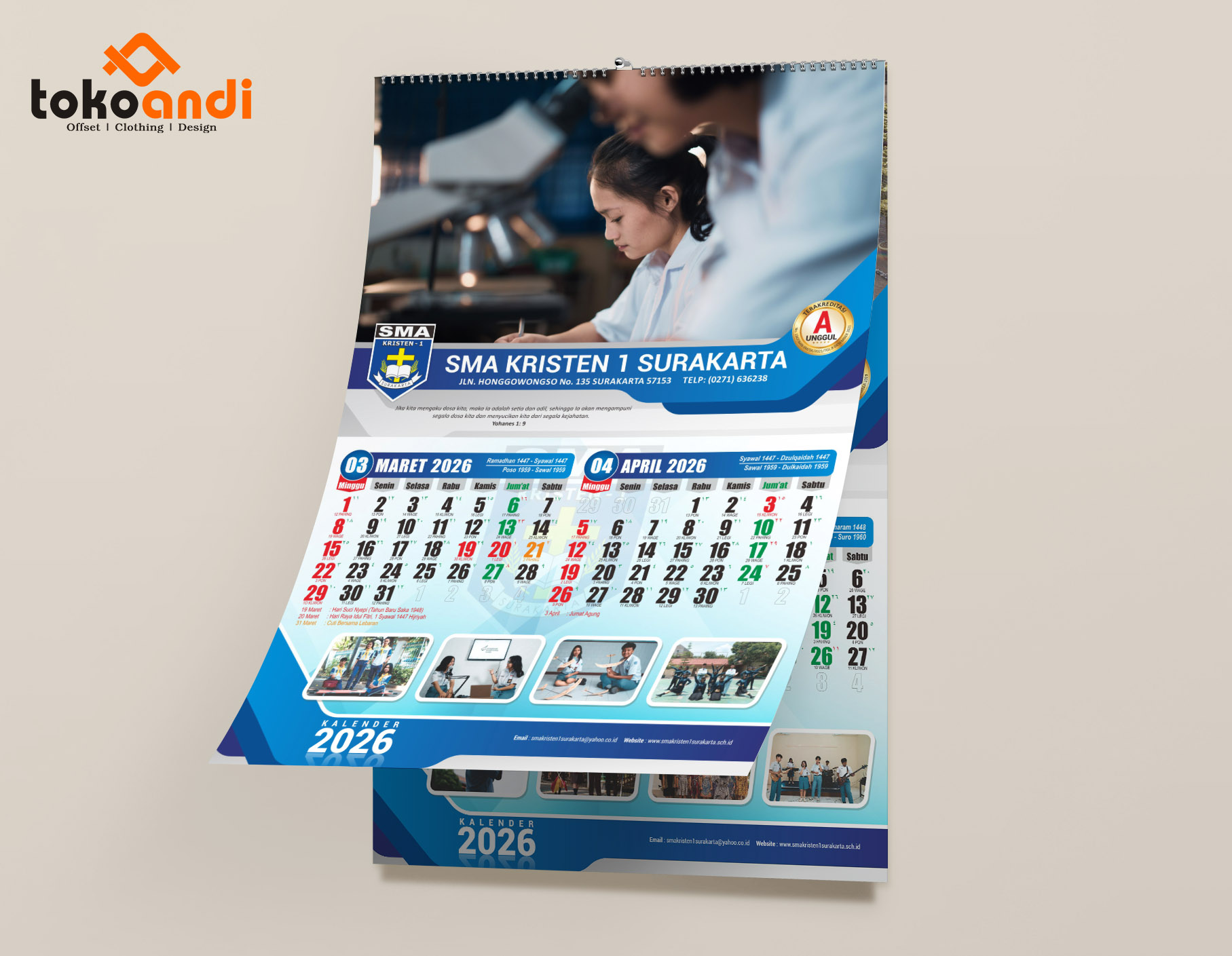 ukuran kalender dinding 6 lembar